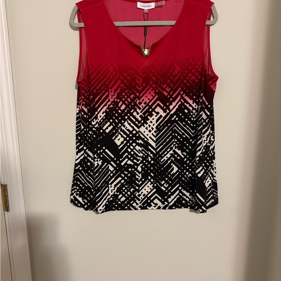 Calvin Klein Red and Black Sleeveless Tank Top - Picture 1 of 5